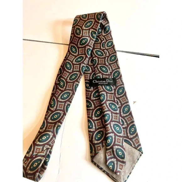 Vintage Christian Dior Monsieur Silk Abstract Pattern Men’s Neck Tie Woven Italy - Picture 4 of 4